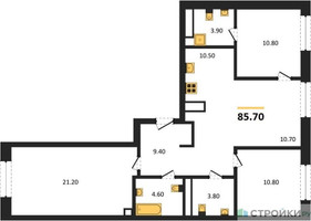 Планировка трехкомнатной(квартира) площадью 85.7 квадратных метров в “ЖК Детали”
