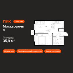 Планировка однокомнатной(квартира) площадью 35.9 квадратных метров в ЖК “ЖК Москворечье”