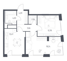 Планировка двухкомнатной(квартира) площадью 58.33 квадратных метров в “ЖК Квартал на воде (Графика на воде)”