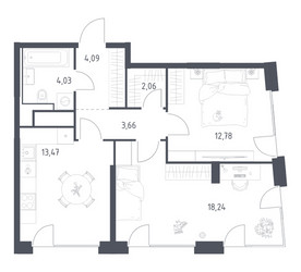 Планировка двухкомнатной(квартира) площадью 58.33 квадратных метров в ЖК “ЖК Квартал на воде (Графика на воде)”
