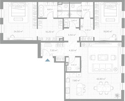 Планировка двухкомнатной(квартира) площадью 147 квадратных метров в “ЖК Николь”