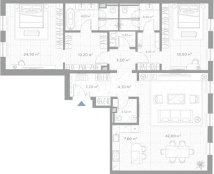 Планировка двухкомнатной(квартира) площадью 147 квадратных метров в ЖК “ЖК Николь”