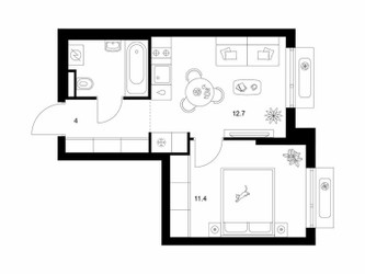 Планировка однокомнатной(квартира) площадью 32 квадратных метров в ЖК “ЖК Середневский лес”