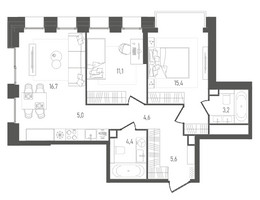 Планировка двухкомнатной(квартира) площадью 66 квадратных метров в “ЖК Pave (Пэйв)”