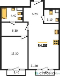 Планировка однокомнатной(квартира) площадью 54.8 квадратных метров в ЖК “Квартал Тишинский Бульвар”