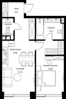 Планировка однокомнатной(квартира) площадью 50.75 квадратных метров в “ЖК Сити Бэй”
