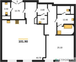 Планировка однокомнатной(квартира) площадью 101.9 квадратных метров в “ЖК Nicole (Николь)”