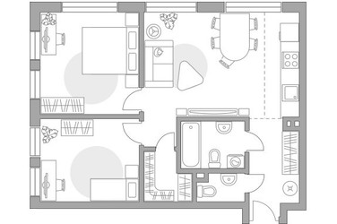 Планировка трехкомнатной(квартира) площадью 64.71 квадратных метров в ЖК “ЖК Гранель Коломенское”