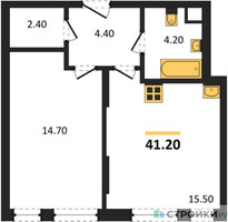 Планировка однокомнатной(квартира) площадью 41.2 квадратных метров в “ЖК Переделкино Ближнее”