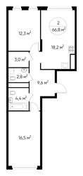 Планировка двухкомнатной(квартира) площадью 66.8 квадратных метров в ЖК “ЖК Переделкино Ближнее”