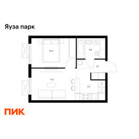Планировка однокомнатной(квартира) площадью 33.8 квадратных метров в “ЖК Яуза Парк (Мытищи)”