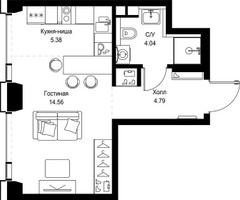 Планировка студии(квартира) площадью 28.77 квадратных метров в “ЖК СЕТ”