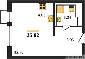 Планировка студии(квартира) площадью 25.82 квадратных метров в “ЖК Новое Видное”