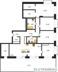 Планировка 4+ комнатной(квартира) площадью 121.2 квадратных метров в ЖК “ЖК Равновесие”