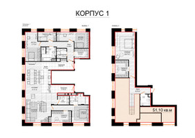 Планировка 4+ комнатной(апартаменты) площадью 229.9 квадратных метров в “ЖК Долгоруковская 25”
