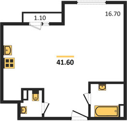 Планировка однокомнатной(квартира) площадью 41.6 квадратных метров в ЖК “ЖК Настроение”