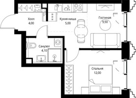 Планировка однокомнатной(квартира) площадью 35 квадратных метров в “ЖК СЕТ”