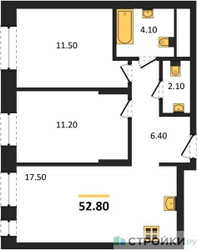 Планировка двухкомнатной(квартира) площадью 52.8 квадратных метров в ЖК “ЖК Первый Московский”