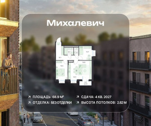 Планировка трехкомнатной(квартира) площадью 68.9 квадратных метров в ЖК “ЖК Михалевич”