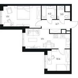 Планировка двухкомнатной(квартира) площадью 58.7 квадратных метров в ЖК “ЖК Нексус от Аквилон”