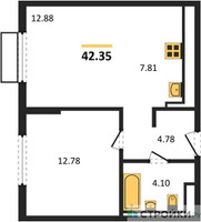 Планировка однокомнатной(квартира) площадью 42.35 квадратных метров в “ЖК Пригород Лесное”