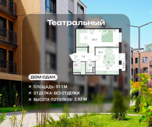 Планировка двухкомнатной(квартира) площадью 51.1 квадратных метров в ЖК “ЖК Театральный”