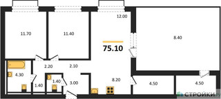 Планировка двухкомнатной(квартира) площадью 75.1 квадратных метров в “ЖК Равновесие”