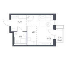 Планировка студии(квартира) площадью 28 квадратных метров в “ЖК Квартал Авиаторов”