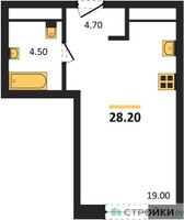 Планировка студии(квартира) площадью 28.2 квадратных метров в “ЖК Детали”