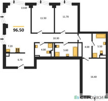 Планировка трехкомнатной(квартира) площадью 96.5 квадратных метров в “ЖК Айс Тауэрс”