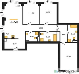 Планировка трехкомнатной(квартира) площадью 96.5 квадратных метров в ЖК “ЖК Айс Тауэрс”