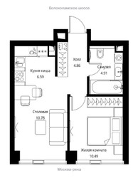 Планировка однокомнатной(квартира) площадью 39.66 квадратных метров в ЖК “ЖК City bay (Сити Бэй)”