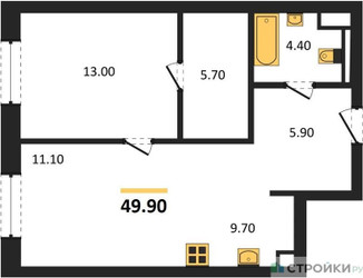 Планировка однокомнатной(квартира) площадью 49.9 квадратных метров в ЖК “ЖК STONE Sokolniki (Сокольники)”