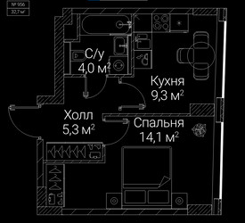 Планировка однокомнатной(квартира) площадью 32.7 квадратных метров в ЖК “ЖК СЕЗАР БУДУЩЕЕ”