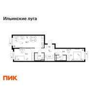 Планировка двухкомнатной(квартира) площадью 64.6 квадратных метров в “ЖК Ильинские луга”