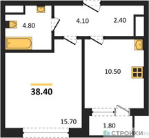 Планировка однокомнатной(квартира) площадью 38.4 квадратных метров в “Квартал Филатов луг”