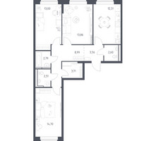 Планировка трехкомнатной(квартира) площадью 78.23 квадратных метров в “ЖК Новое Видное”