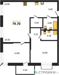 Планировка двухкомнатной(квартира) площадью 79.7 квадратных метров в ЖК “ЖК Дзен-кварталы”