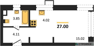 Планировка студии(апартаменты) площадью 27 квадратных метров в “ЖК N’ICE LOFT (Найс Лофт)”