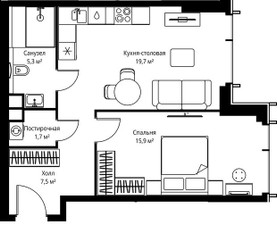 Планировка однокомнатной(квартира) площадью 50.1 квадратных метров в ЖК “ЖК Веер”