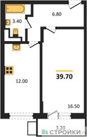 Планировка однокомнатной(квартира) площадью 39.6 квадратных метров в “ЖК Пироговская Ривьера”