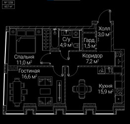 Планировка двухкомнатной(квартира) площадью 60.1 квадратных метров в ЖК “ЖК СЕЗАР БУДУЩЕЕ”