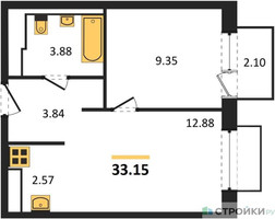 Планировка однокомнатной(квартира) площадью 33.15 квадратных метров в “ЖК Томилино Парк”