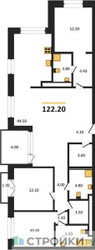 Планировка трехкомнатной(квартира) площадью 122.2 квадратных метров в ЖК “ЖК МОНС”