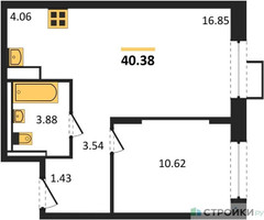 Планировка однокомнатной(квартира) площадью 39.8 квадратных метров в “ЖК Пригород Лесное”
