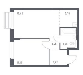 Планировка однокомнатной(квартира) площадью 39.08 квадратных метров в ЖК “ЖК Рублевский Квартал”