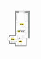 Планировка студии(квартира) площадью 24.76 квадратных метров в “ЖК Радость (Радумля Парк)”