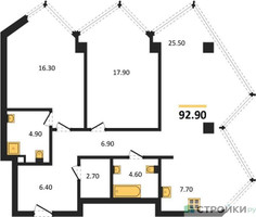 Планировка двухкомнатной(квартира) площадью 92.9 квадратных метров в “ЖК Монблан”