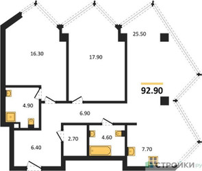 Планировка двухкомнатной(квартира) площадью 92.9 квадратных метров в ЖК “ЖК Монблан”