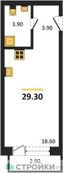 Планировка студии(квартира) площадью 29.3 квадратных метров в ЖК “ЖК Дом А”